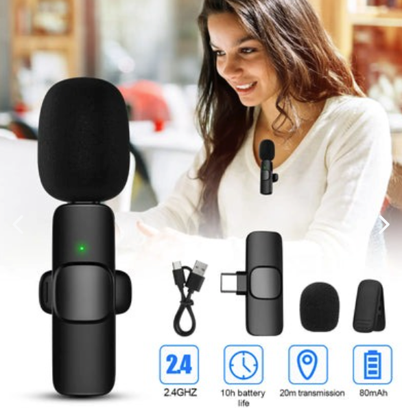 Micrófono Inalámbrico de Solapa con Adaptador Tipo C